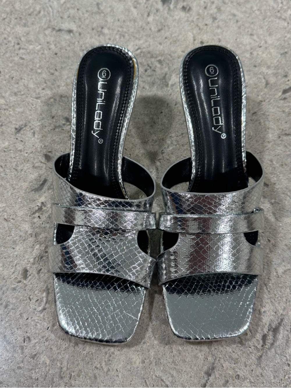 Unilady Silver Metallic Slide Sandals heels for Women